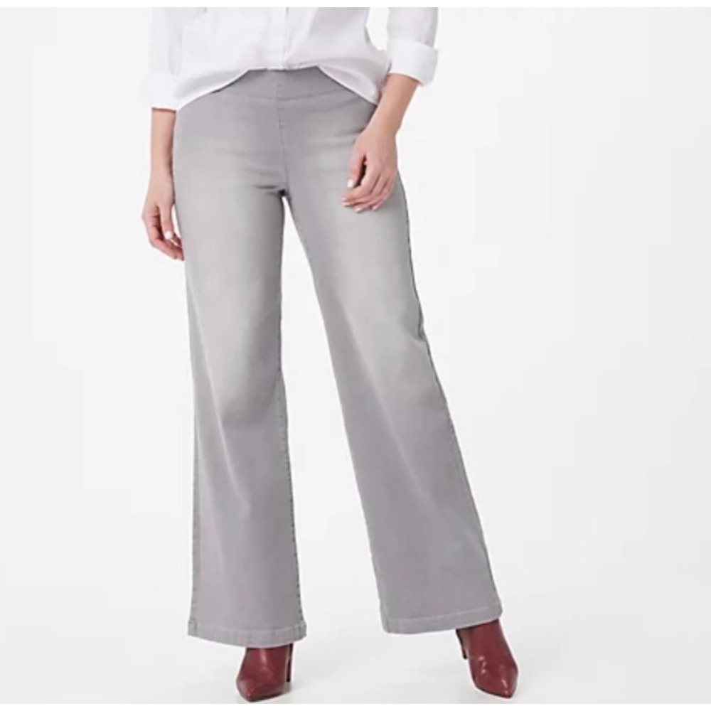 NYDJ‎ Jeans size 12 x 32 Clean Grace Pull On Wide Leg Gray Stretch High Rise